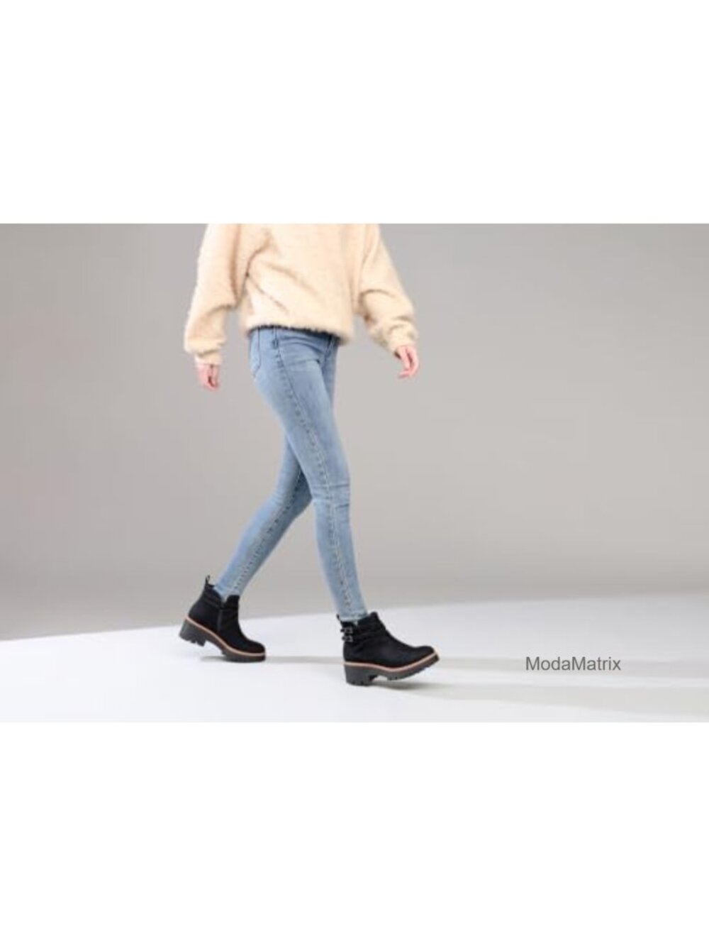 Womens Ankle Booties Suede Like Lug Sole Side Zip Comfort Round Toe
